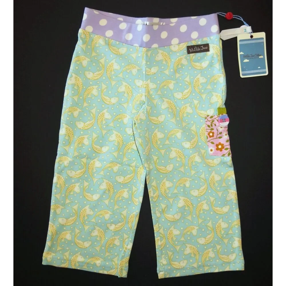 NEW Matilda Jane girl knit pants 2 2T Coy Straightees fish Good Hart aqua yellow